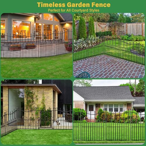 8 Panels No Dig Decorative Garden Fence, 40in(H)×17.6ft(L) Heavy-Duty Rustproof Metal Panels, Outdoor Dog Barrier for Yard & Patio, Landscape