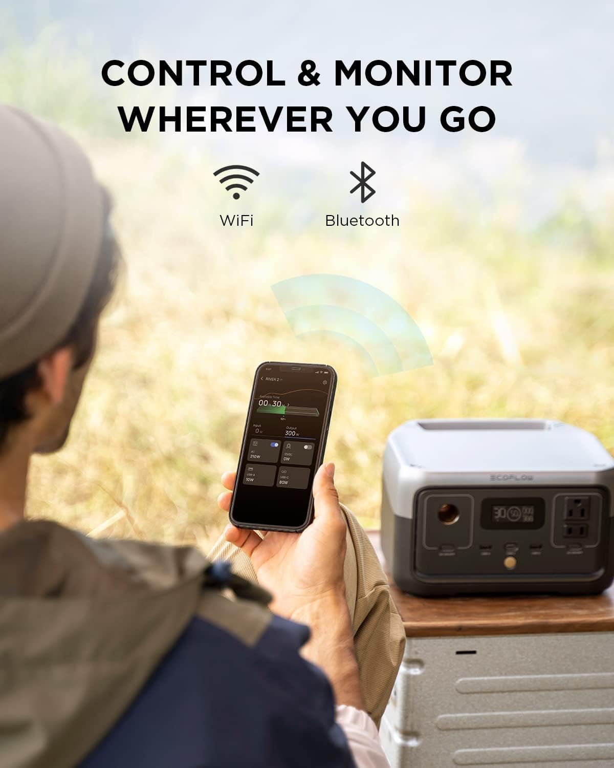 EF ECOFLOW Portable Power Station RIVER 2, 256Wh LiFePO4 Battery/ 1 Hour Fast Charging, 2 Up to 600W AC Outlets