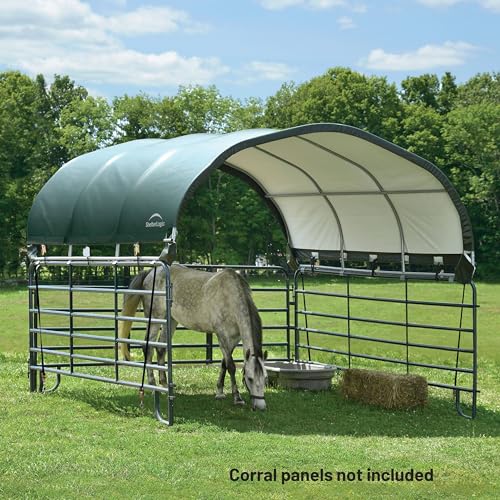 ShelterLogic 12' x 12' Corral Shelter and Livestock Shade Waterproof and UV Treated Universal Cover for Horses, Goats