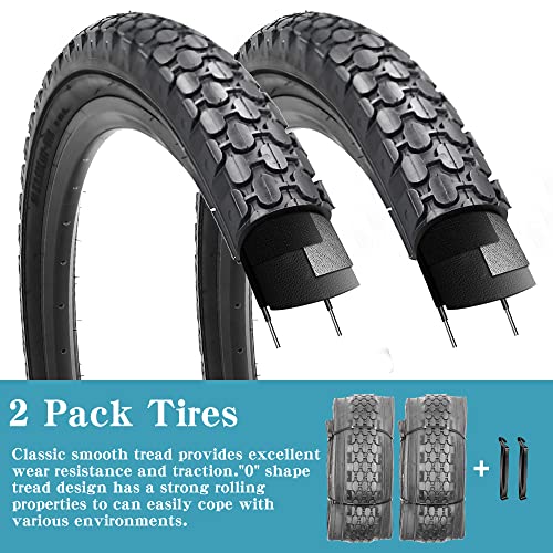 2 Pack 26" x 2.125" Inch Beach Cruiser Bike Tires with or Without Tire Levers Folding Bicycle Comfortable Replacement Tires Black Wall/White Side