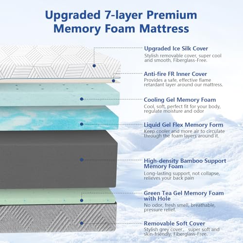 Split King Adjustable Bed Frame with Mattress, 12 Inch Grey Gel Memory Foam Medium-Firm Mattress in Box