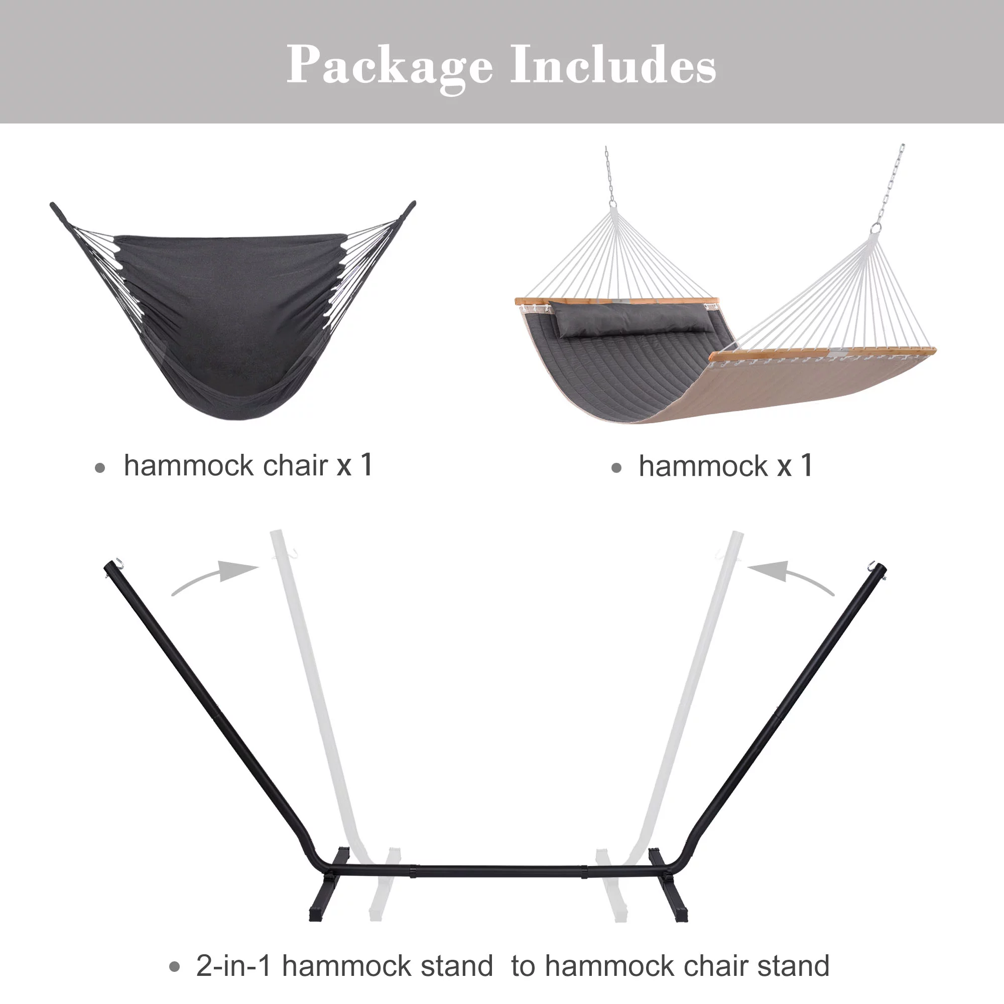 SUNCREAT Polyester 2-in-1 Outdoor Patio Hammock with Stand, Patent Pending, Dark Gray