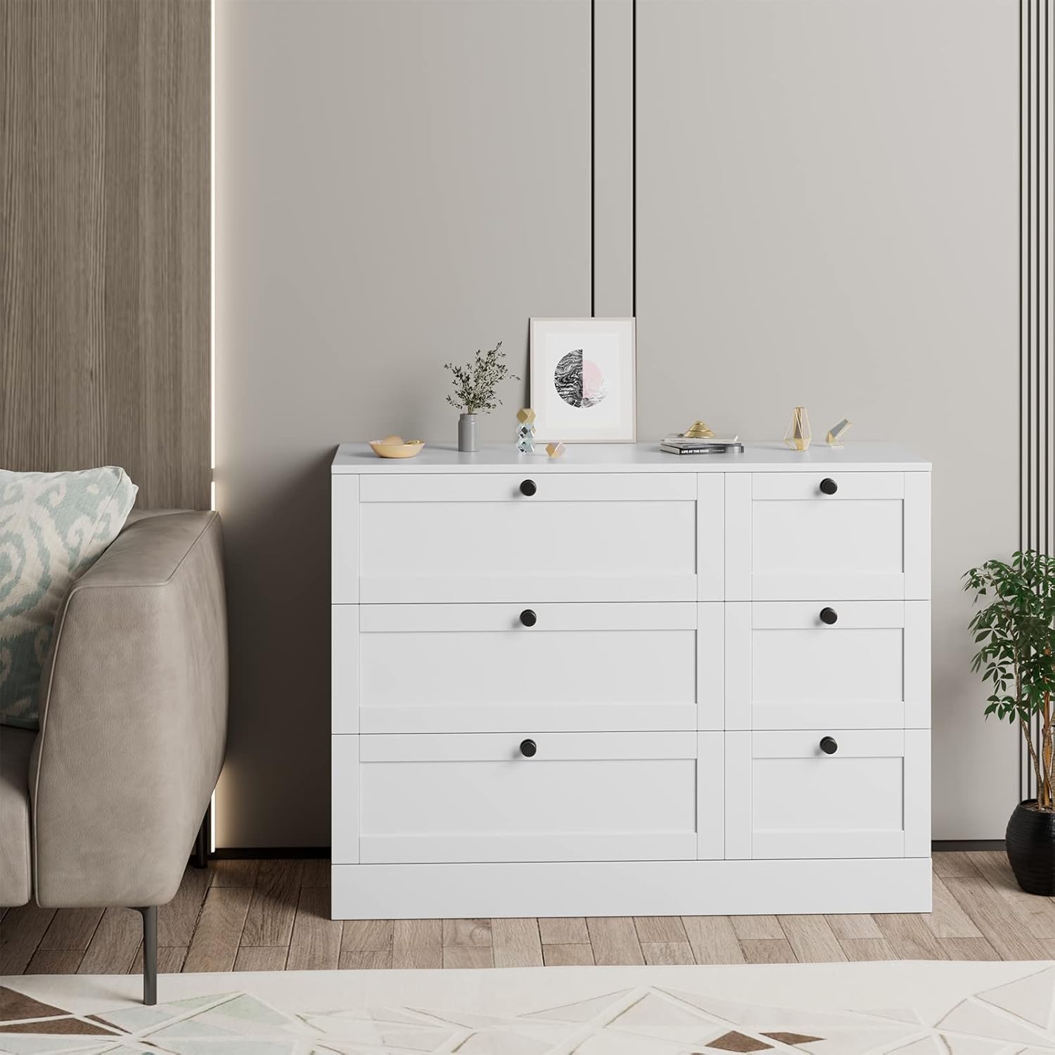 HOSTACK Storage Cabinet, 6 Drawer Dresser with Wide Space, Modern Closet Storage Drawers, Wooden Sideboard for Living Room, Bedroom, Dining Room