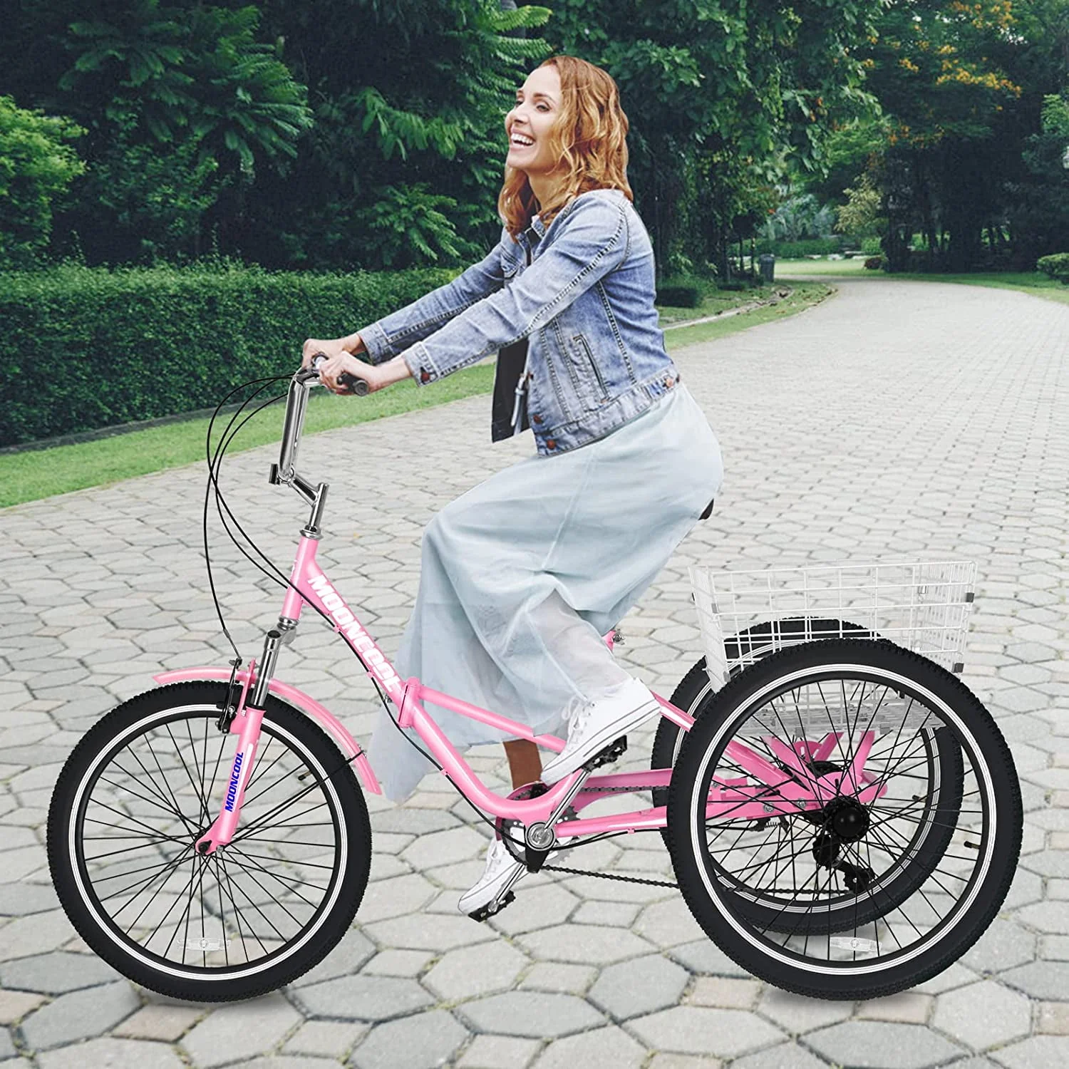 MOONCOOL Adult Folding Tricycle for Adults, 7 Speed 20/24/26 inch 3 Wheels Bikes with Basket, Foldable Tricycle for Adults, Women, Men, Seniors