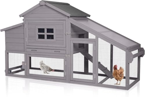 Chicken Coop with Wheels, Mobile Outdoor Chicken House with Leakproof Pull-on Tray, Nesting Box, Waterproof Roof - Red
