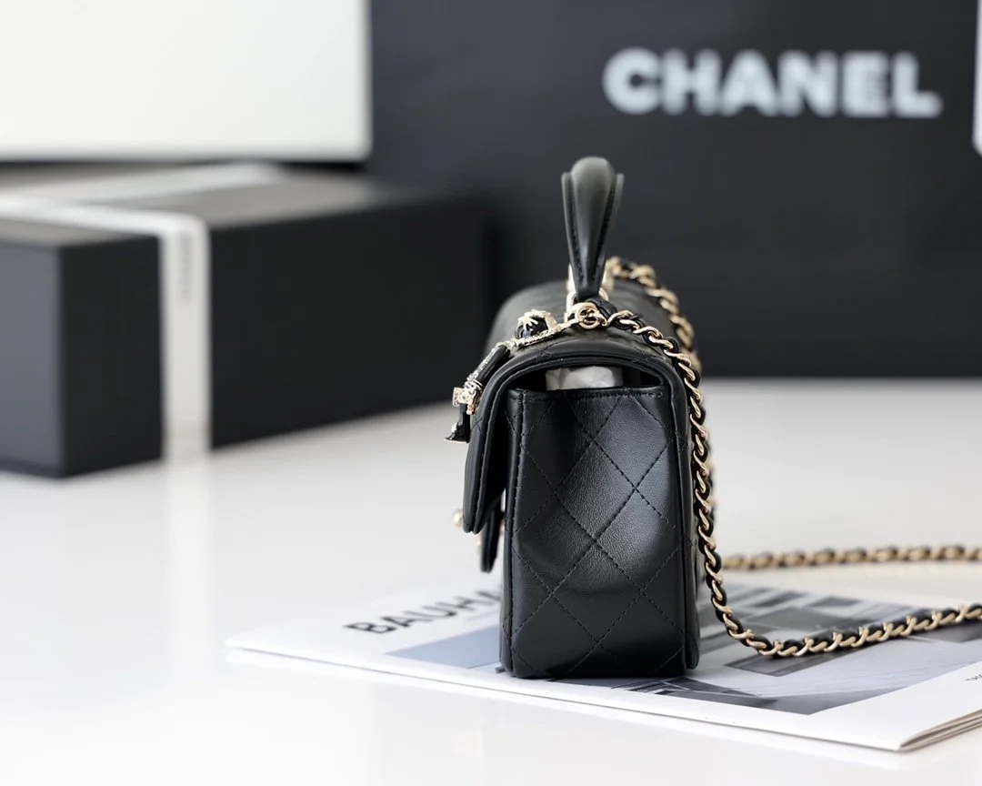 Chanel Mini Flapbag With Top Handle Black For Women 7.8in/20cm