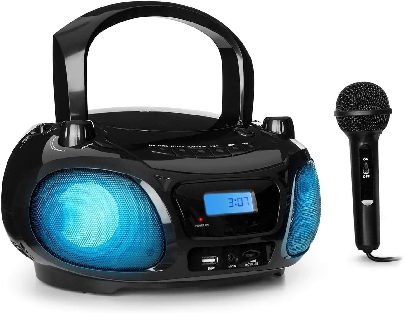 AUNA Roadie Sing - CD Radio, Portable Karaoke, Stereo System, Boombox, CD Player, USB Port, MP3, FM Radio Tuner, Bluetooth 3.0, LED Lighting