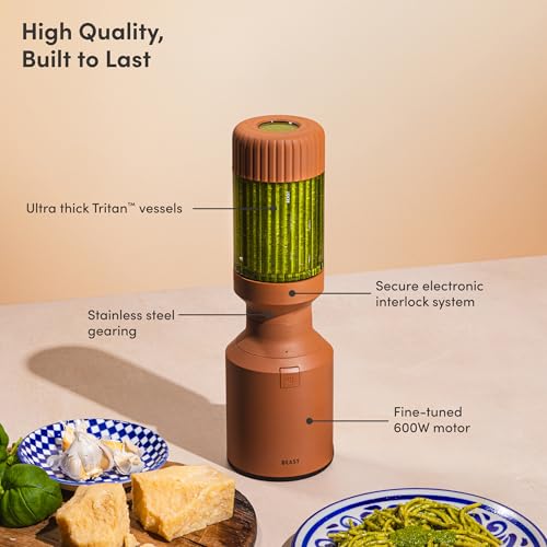 The Beast Mini Blender Plus | Mini Countertop Kitchen Blender | Blend Smoothies and Shakes, Dressings, Sauces, Dips | Extra Vessels