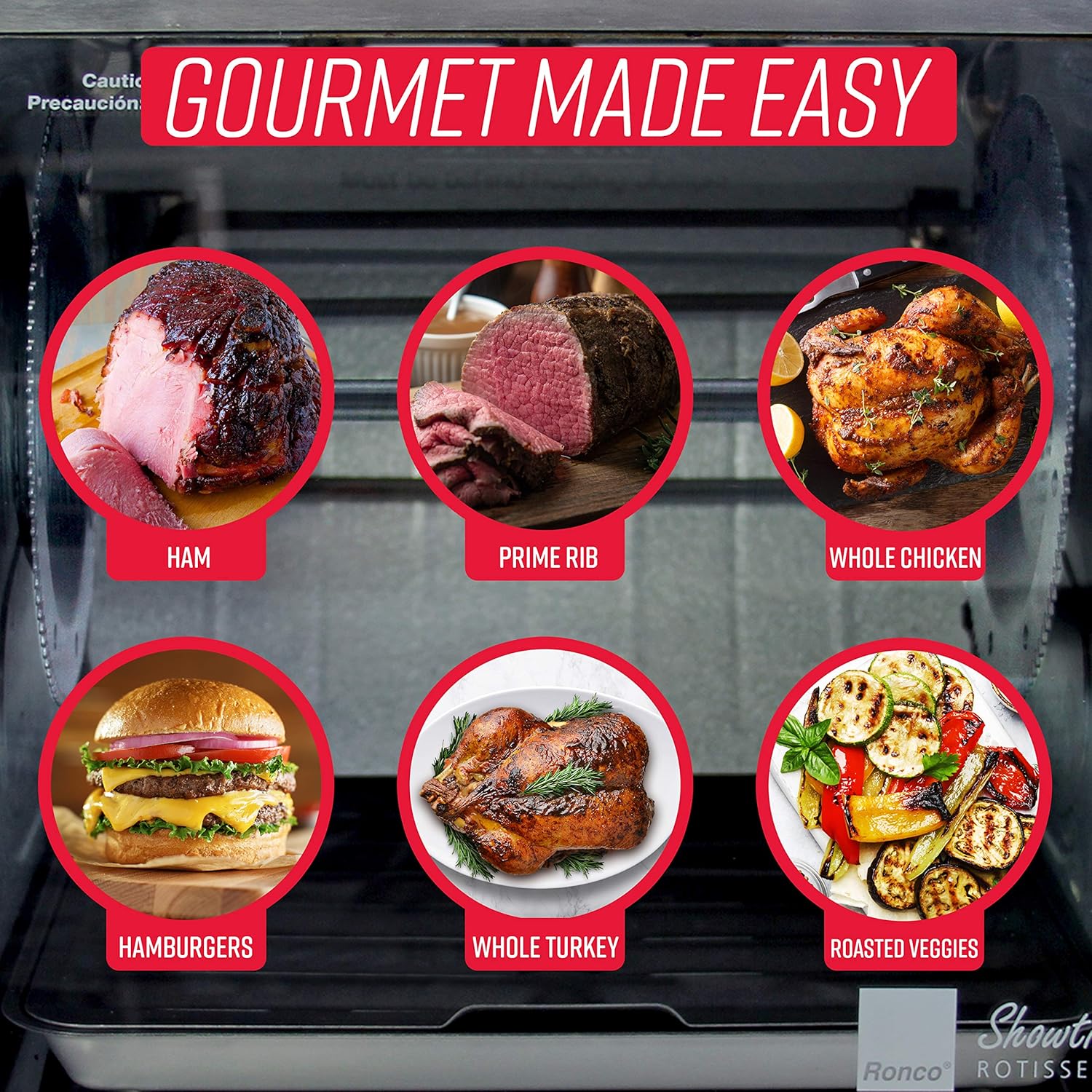 Ronco Showtime Large Capacity Rotisserie & BBQ Oven Modern Edition, Simple Switch Controls, Silicone Door Tie, Perfect Preset Rotation Speed