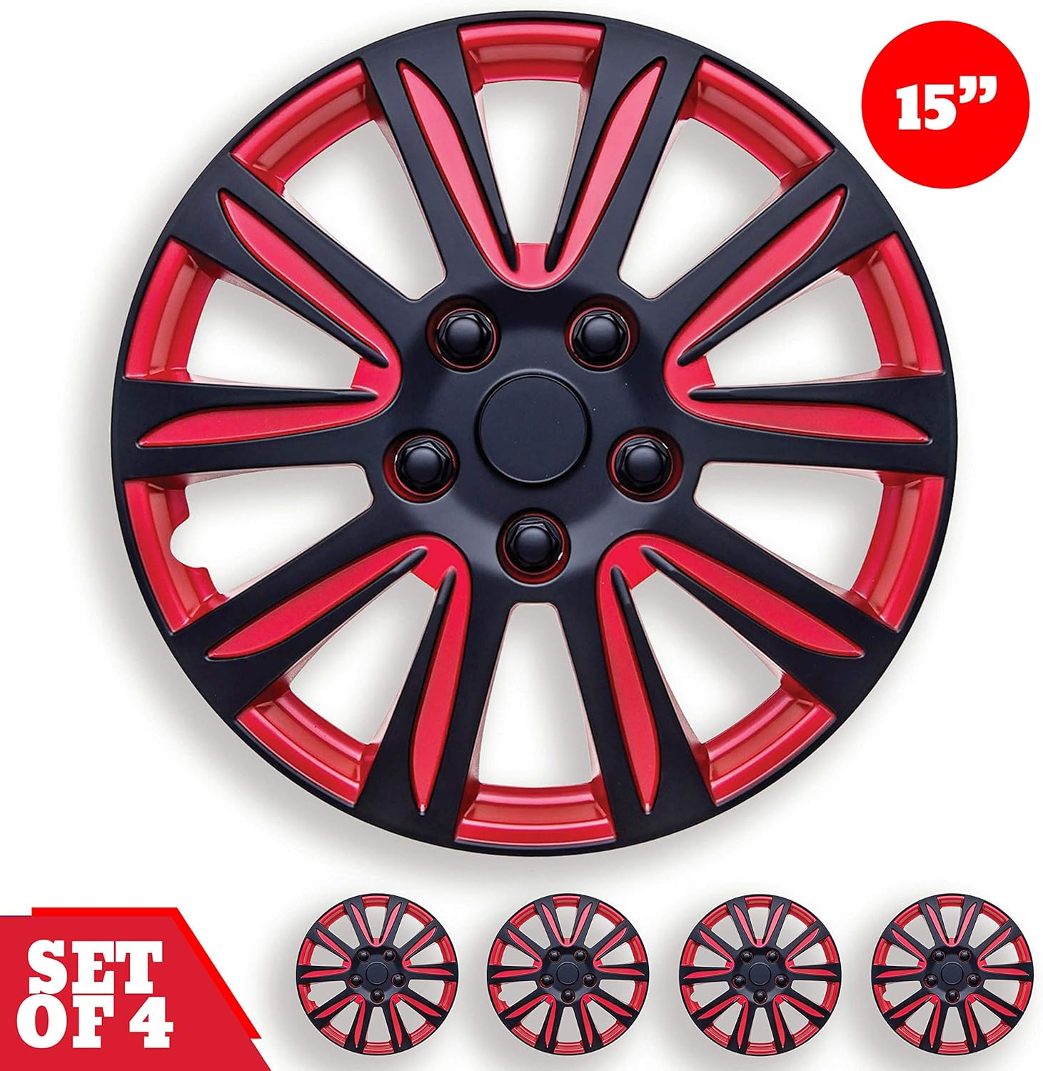 Swiss Drive HubCap 16-Inch Red Black Set of 4- Luxurious Red and Black Design – Durable and Reliable