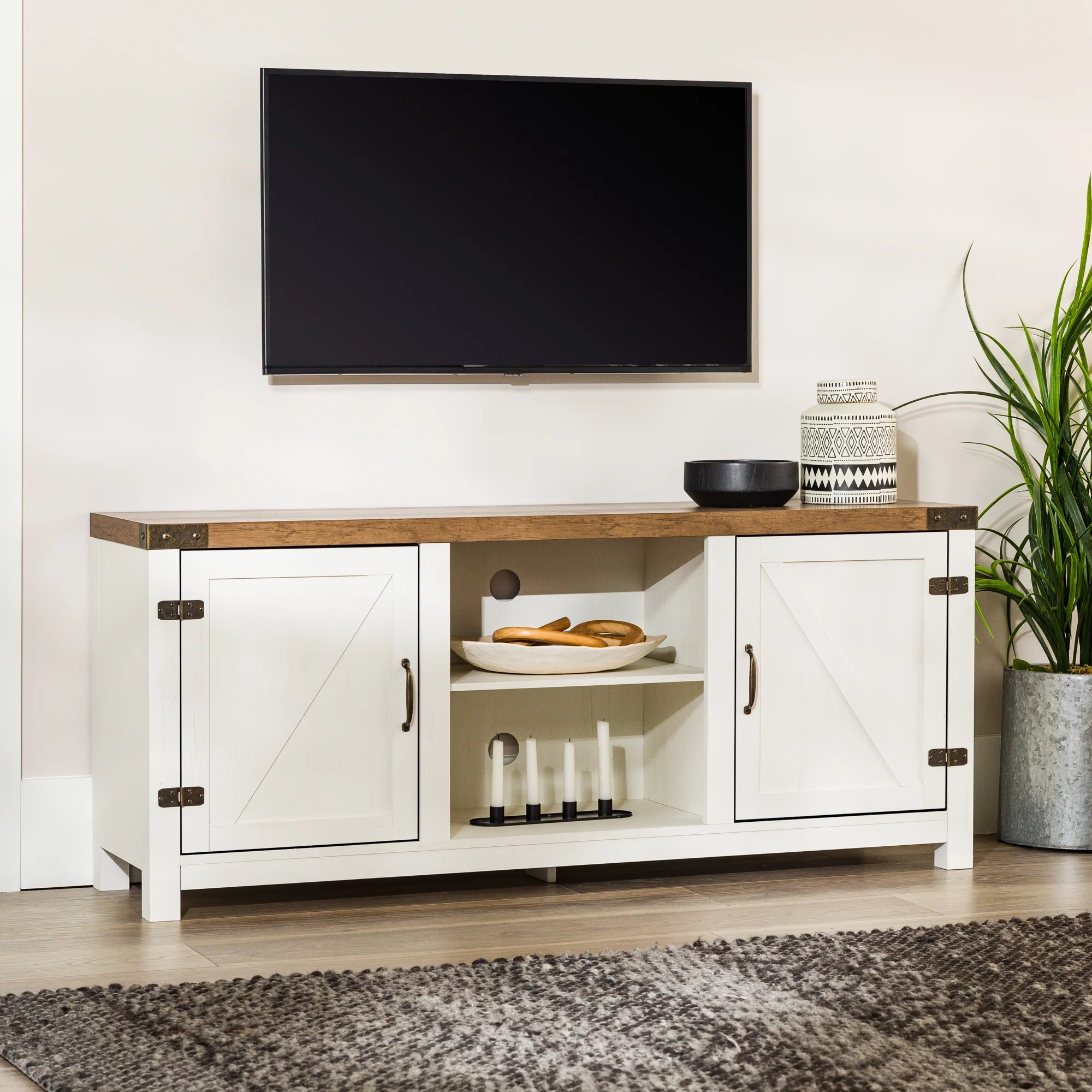 Walker Edison Modern Farmhouse Barn Door TV Stand for TVs up to 65, Grey Wash