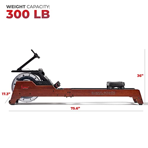 Sunny Health & Fitness Elite Water Rowing Machine with High Dynamic Resistance Vertical Tank