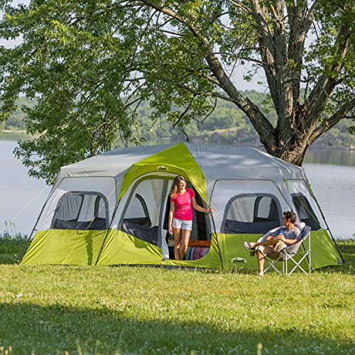 CORE Instant Cabin Tents | 6 Person / 9 Person / 10 Person / 12 Person Family Cabin Multi Room Pop Up Tents Car Camping | Included Storage Pockets