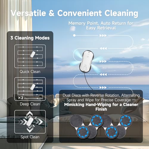 Fmart T11 Window Cleaning Robot, 5300PA Suction, Automatic 4-Way Spraying System, Triple Safety Protection, Smart Navigation, Remote Control