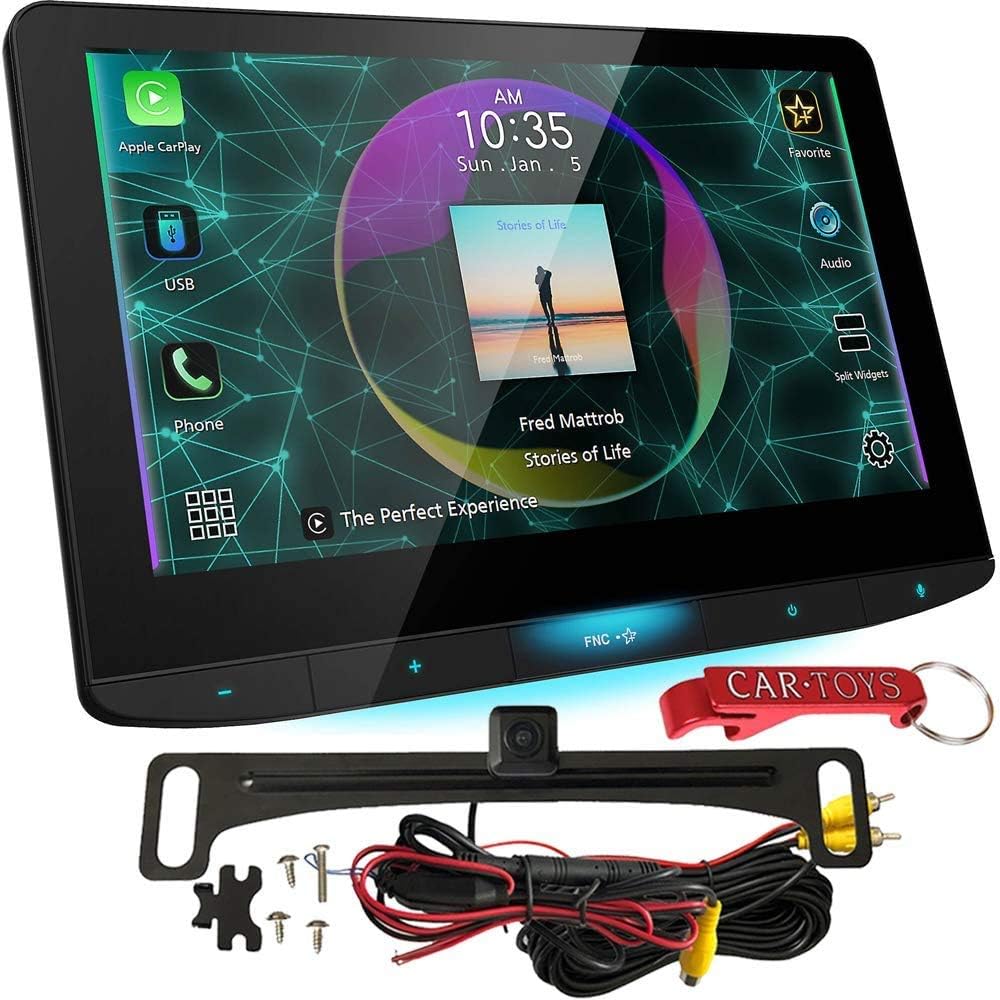 JVC KW-Z1000W Extra Large 10.1" Receiver Safe Driver's Bundle with Voxx HD Backup Camera. Double-DIN Stereo with Floating HD Display, Apple CarPlay
