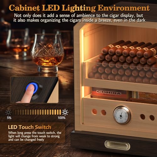 Cigar Humidor, Lighted Control Magnetic Door Desktop Cigar Humidor Cabinet