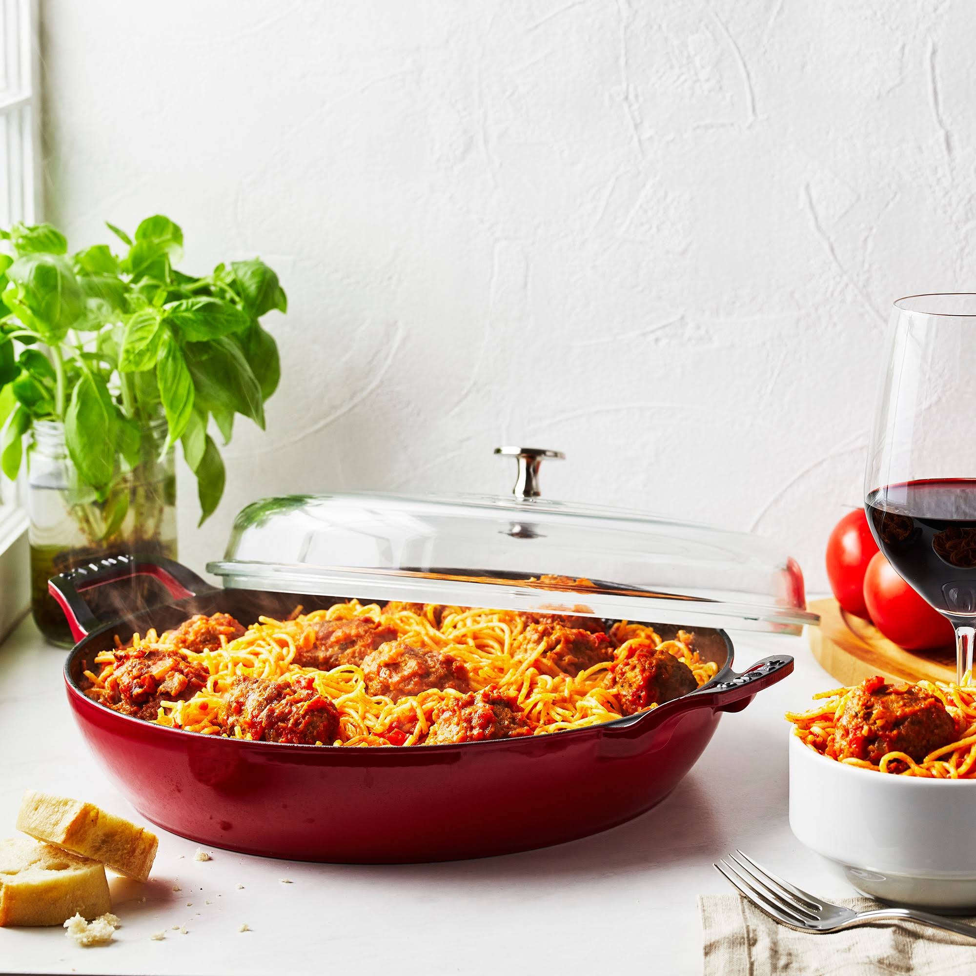 Staub Cast Iron 3.5-Quart Braiser with Glass Lid - Cherry