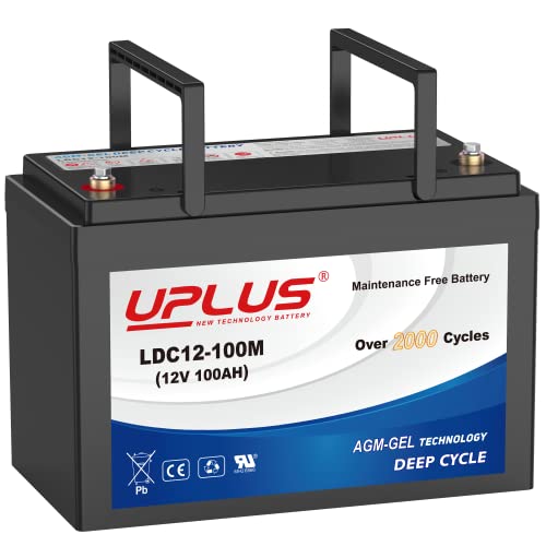 UPLUS 12V 100Ah Deep Cycle Battery, LDC12-100M Maintenance Free BCI Group 27 Size Rechargeable AGM Gel Batteries for Solar, RV, Golf Cart, Mobility