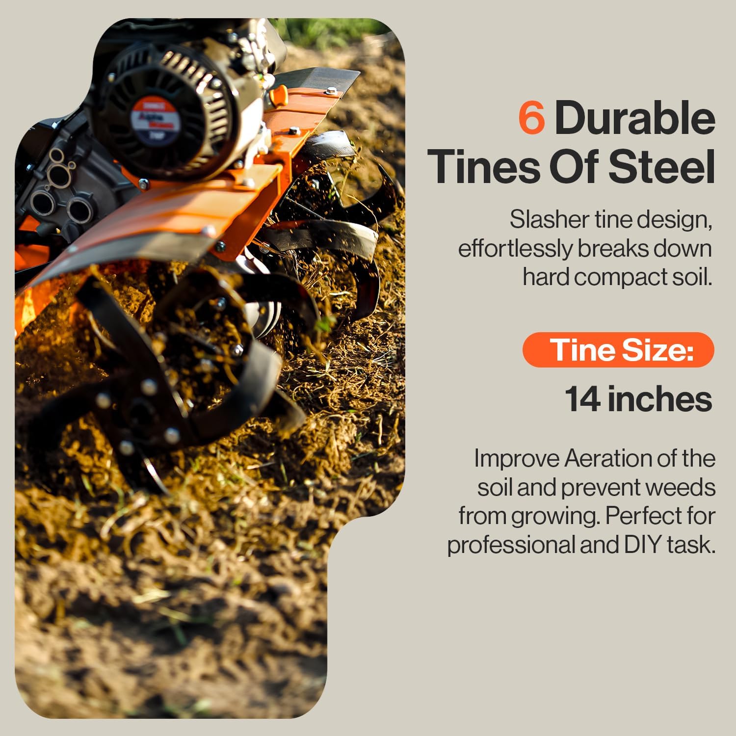 SuperHandy RotoTiller Cultivator 27” Inch Tilling Width 7HP 209cc 4 Stroke Gas Motor 6 Premium Steel Adjustable Forward Rotating Tines for Garden &