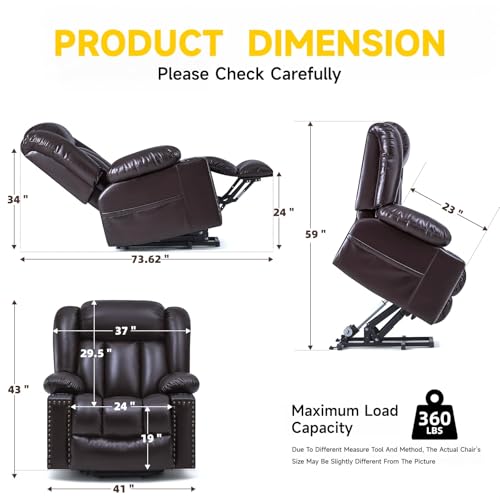 Large Power Lift Chairs Recliners for Elderly with Heated and Massage, Overstuffed Adjustable Lift Chairs, 3 Positions, Breathable Leather