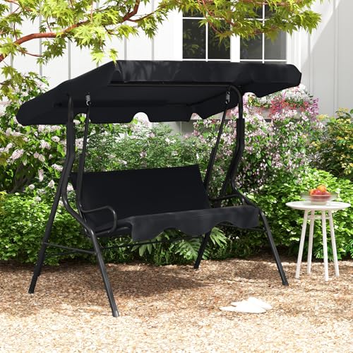 Tangkula 3 Person Porch Swing, Patio with Removable Cushion & Powder-Coated Steel Frame, Outdoor Swing with Canopy for Porch, Backyard, Garden
