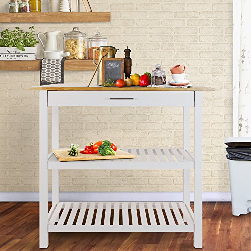Casual Home Kitchen Island with Solid American Hardwood Top, Natural/White, 40" W (373-91)