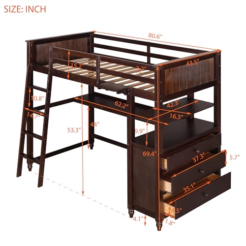 Harper & Bright Designs Full Loft Bed with Desk and Wardrobe,Solid Wood Loft Bed Frame Full with Storage Drawers for Kids Teens Adults