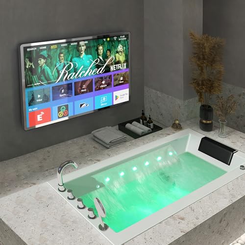 32 inch IP66 Waterproof Android 13 Smart Mirror TV for Bathroom and Bedroom - 4K UHD, Digital Mirror Built-in Voice Assistant, ATSC Tuner, Bluetooth