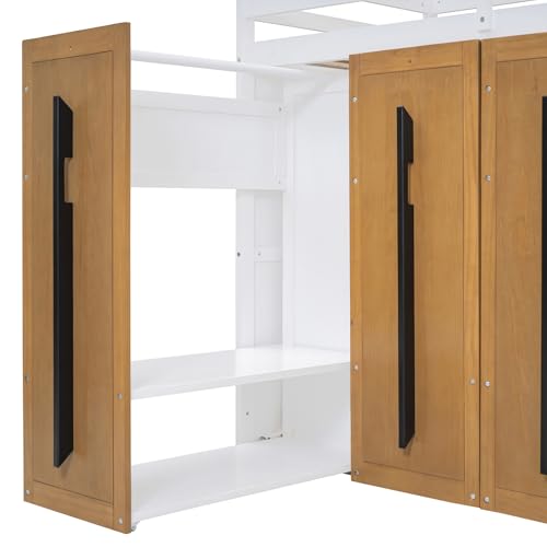 Wooden Twin Size Loft Bed with Two-Tone Stairs Storage