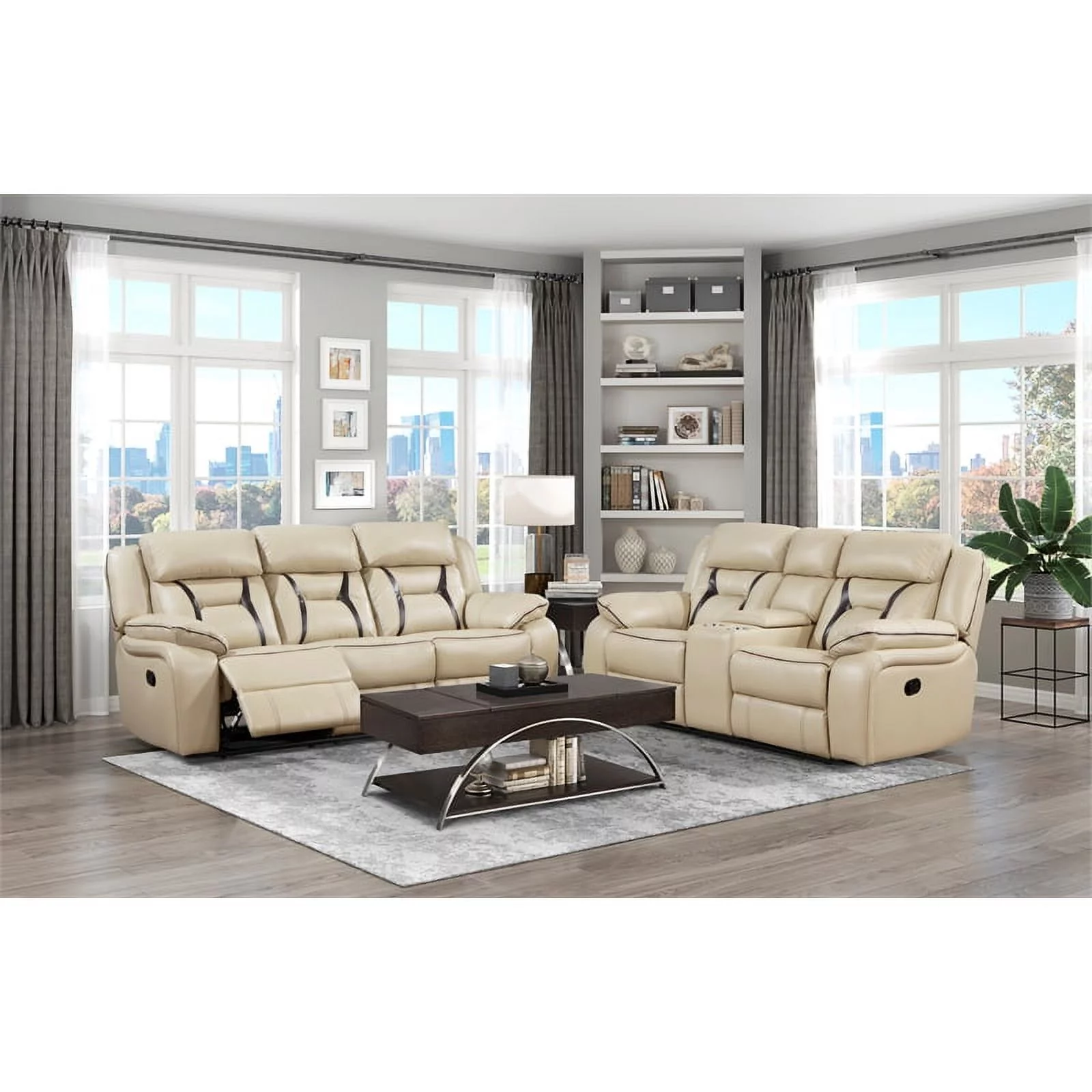 Lexicon Amite Faux Leather Upholstered Glider Reclining Chair in Beige