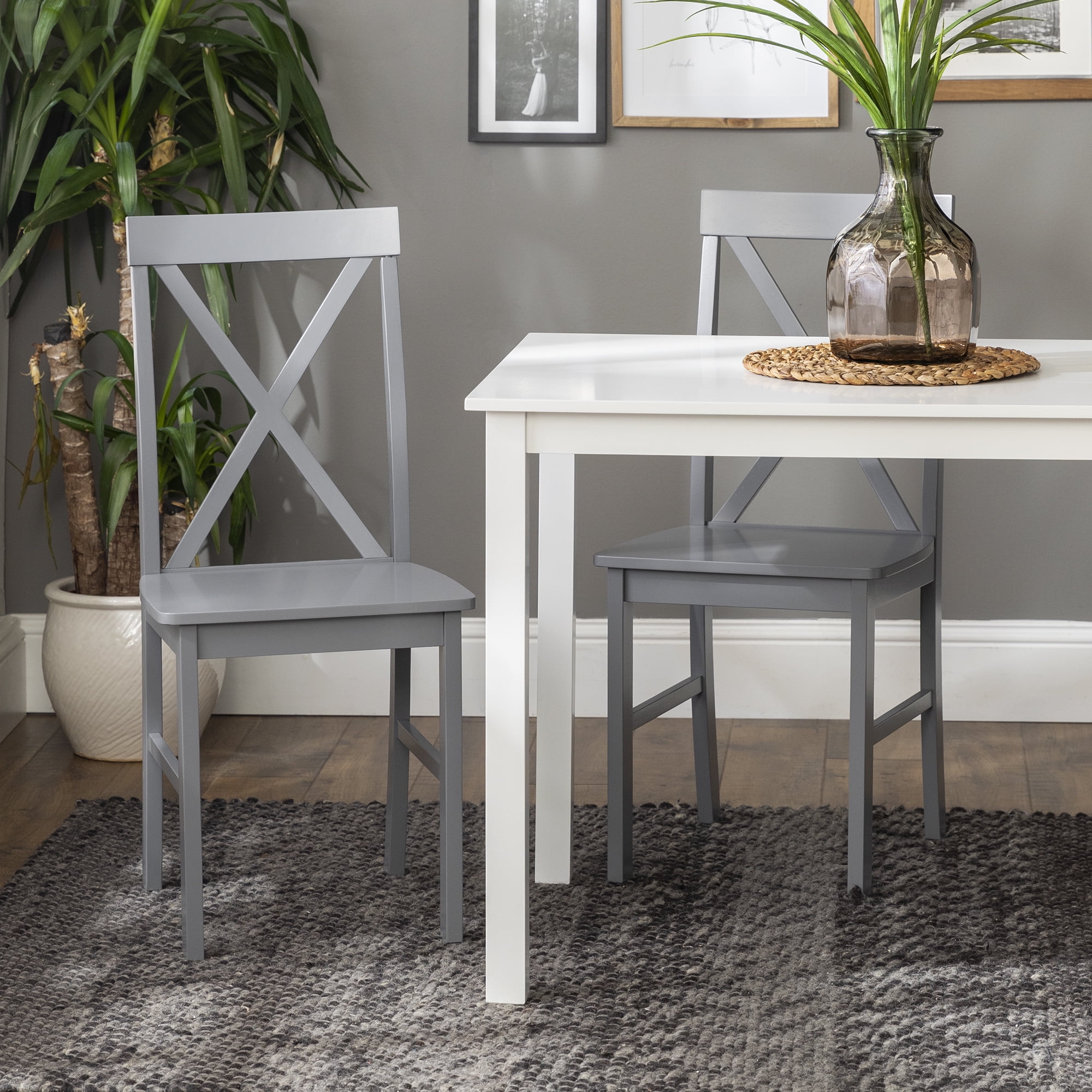 Walker Edison 5-Piece Solid Wood Farmhouse Dining Set - White/Grey