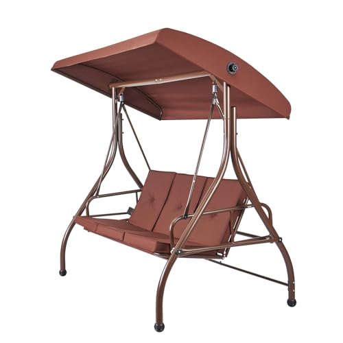 VEVOR 3-Seat Patio Swing Chair, Converting Canopy Swing, Outdoor Patio Porch with Adjustable Canopy, Removable Thick Cushion and Alloy Steel Frame