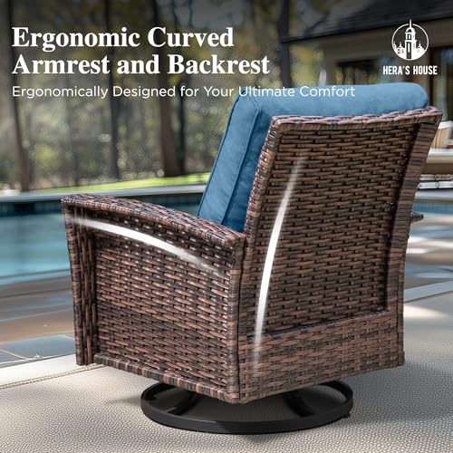 HERA'S HOUSE High Back Patio Furniture Set with Swivel Chairs, Outdoor Wicker Conversation Sets with 5.5" Comfy Cushions, 4 Piece Outside Sofa Sets