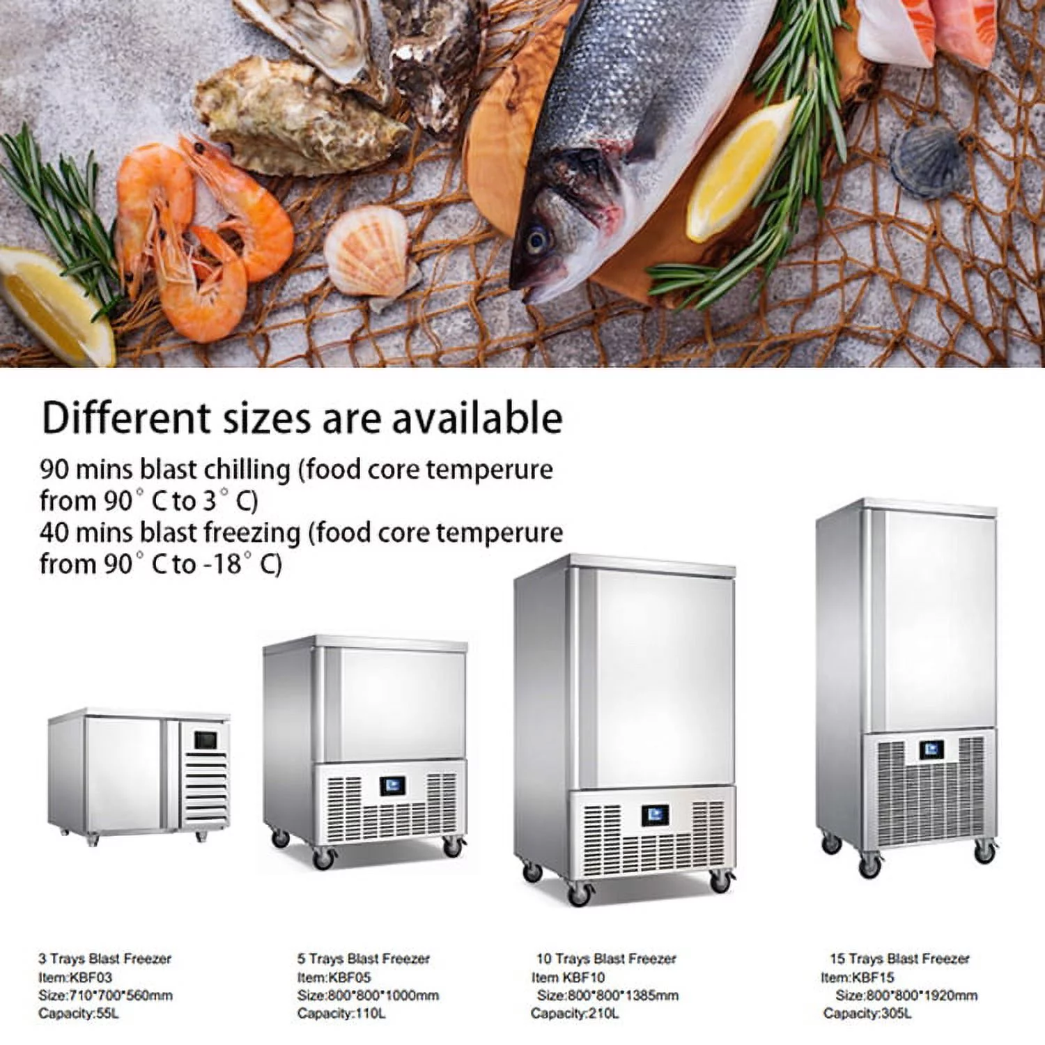 Kolice Commercial 3 Trays Blast Chiller & Freezer, Chest Freezer, Blast Freezer, Dumpling Freezer, Batch Freezer for Hard ice Cream, Chicken, Fish