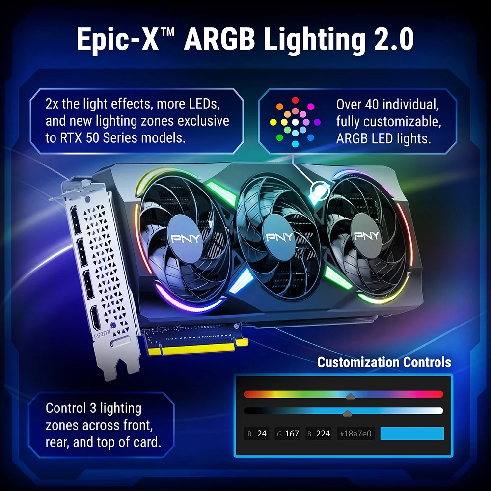 PNY GeForce RTX™ 5070 EPIC-X ARGB™ Overclocked Triple Fan GPU DLSS4