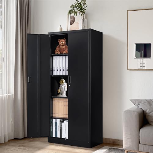 Metal Storage Cabinet with 2 Doors and 5 Adjustable Shelves