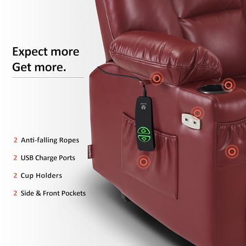 MCombo Small Power Lift Recliner Chair with Massage and Heat for Petite People, Cup Holders, USB Ports, Side Pockets, Faux Leather 7569 (Small