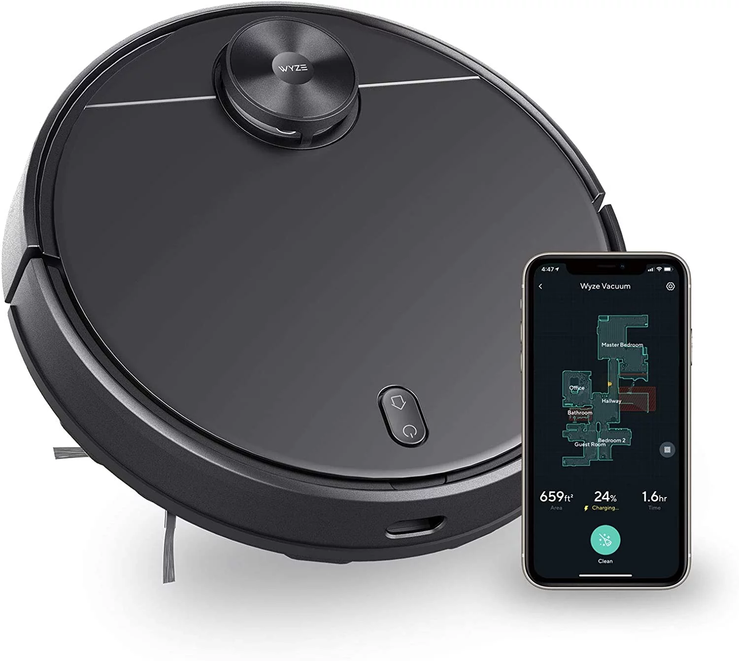 Wyze Robot Vacuum with LiDAR Room Mapping, 2,100Pa Strong Suction, Straight-line Movements, Virtual Walls, Ideal for Pet Hair