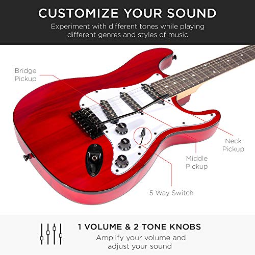 Best Choice Products 39in Full Size Beginner Electric Guitar Starter Kit w/Case, Strap, 10W Amp, Strings, Pick, Tremolo Bar - Sunburst