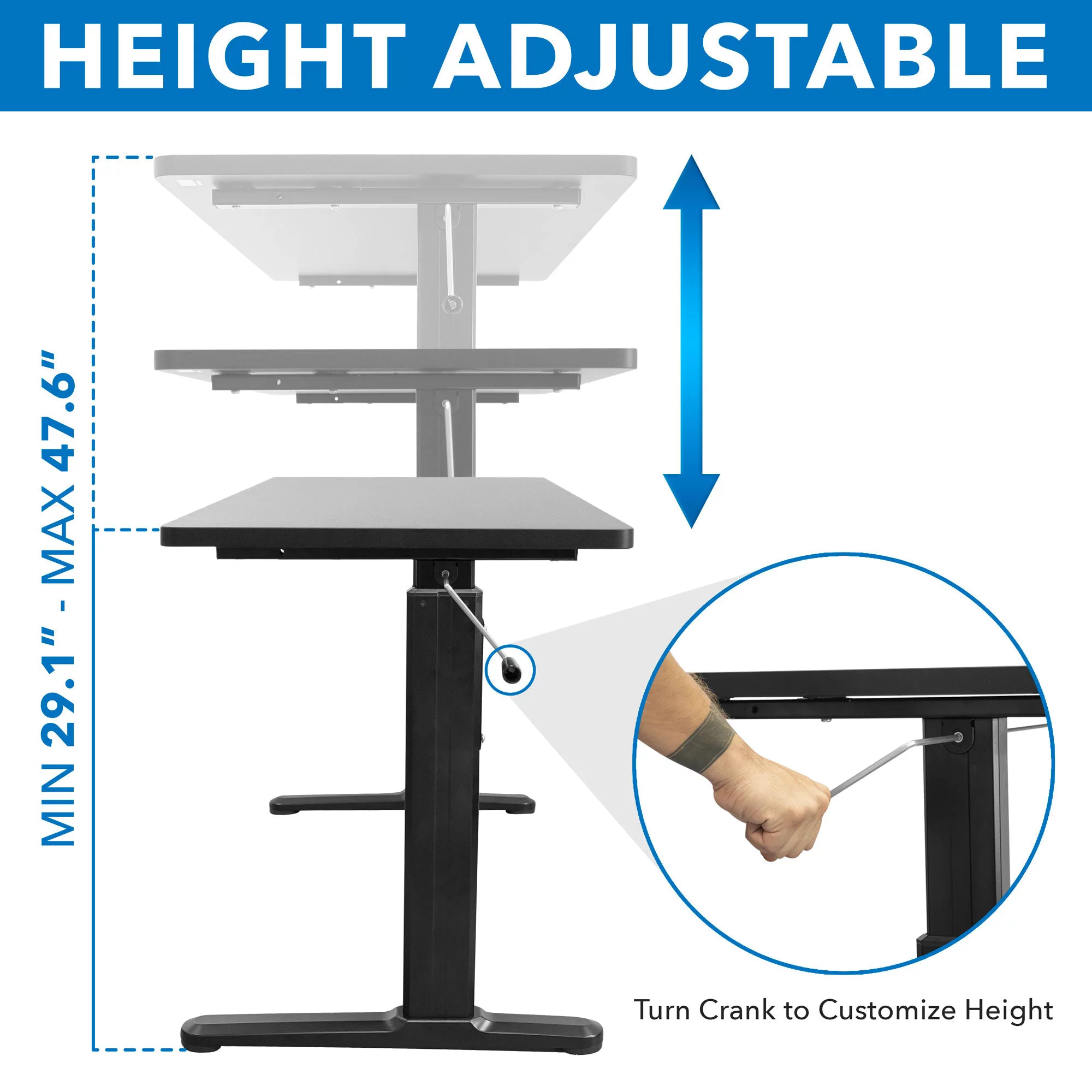 Mount-It! Hand Crank Sit-Stand Desk (Frame and Tabletop Included)