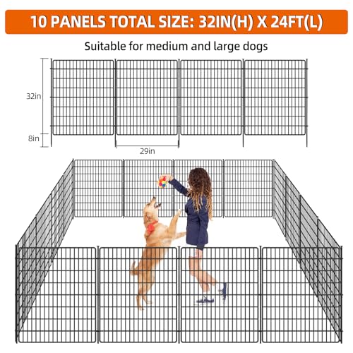 15 Panels No Dig Fence with Gate, 32 in(H) X 36 ft(L) Garden Decorative Fence Animal Barrier for Dogs