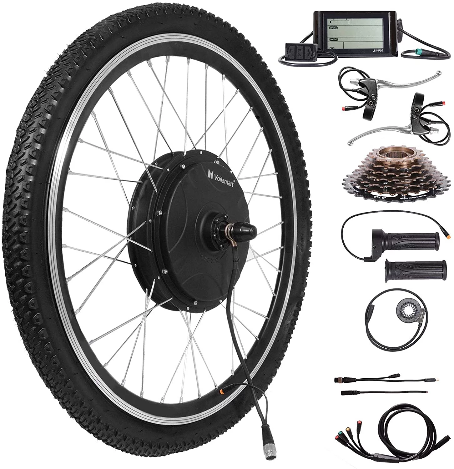 Voilamart 26" Rear Wheel Electric Bicycle Conversion Motor Kit 48V 1500W Ebike Hub Kit with LCD Display Built-in Programmable Controller and PAS