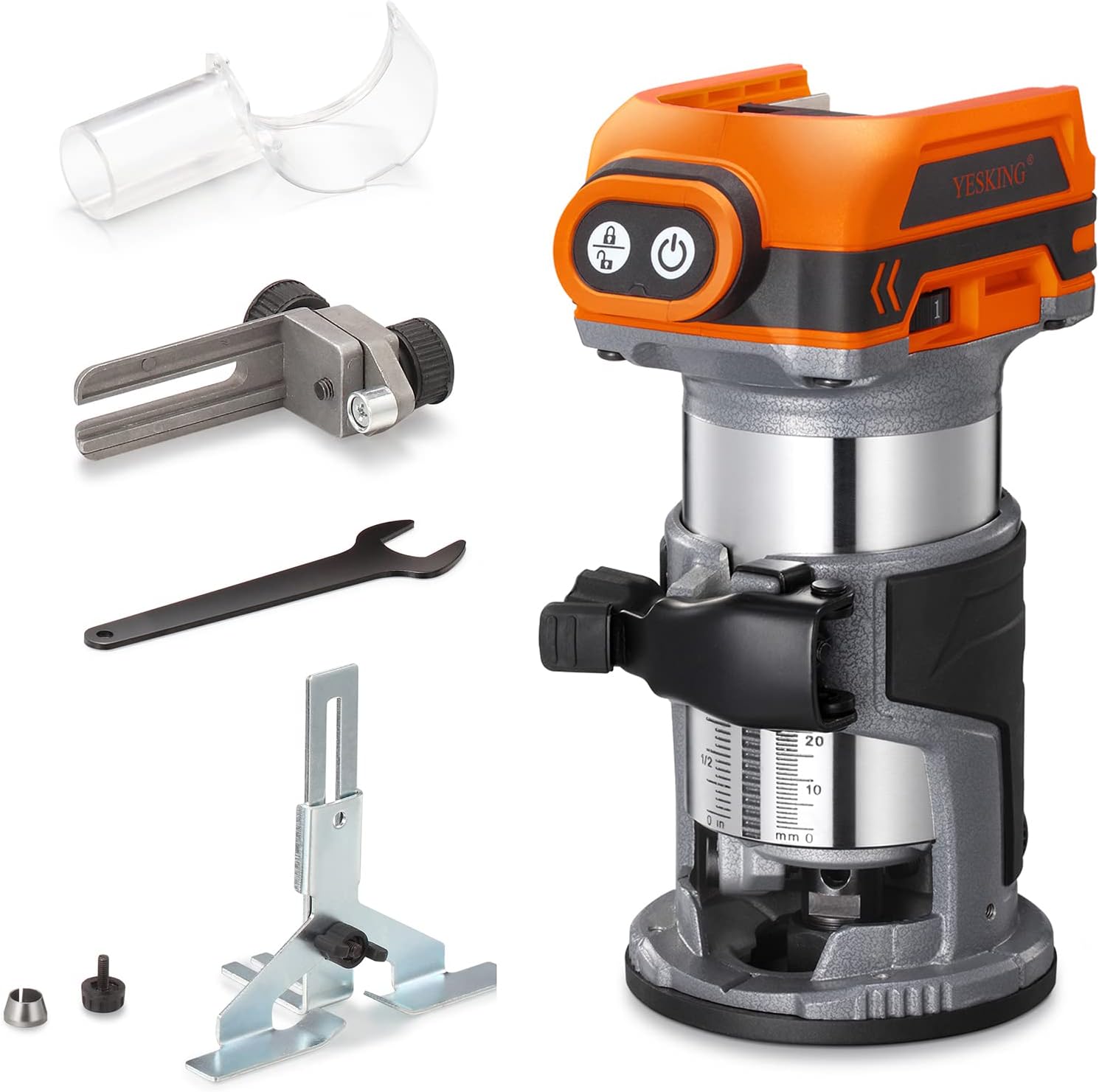 YESKING Compact Router Cordless Brushless Fixed Base Trim Router 18V Lithium Ion (Battery Not Included – Tool Only) Pack of 2