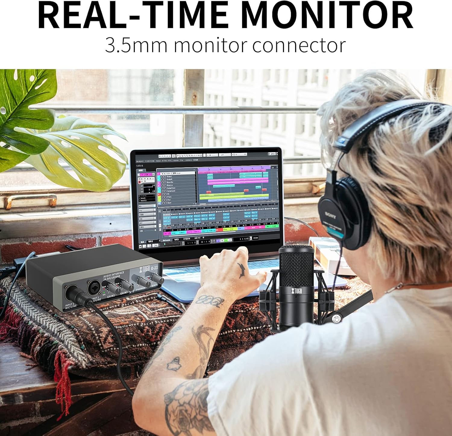 XTUGA E22 2i2 USB Audio Interface with XLR Mic Preamplifier 192kHz True Stereo for Pro Tools/Ableton Live Lite/Reaper and Other DAW Recording