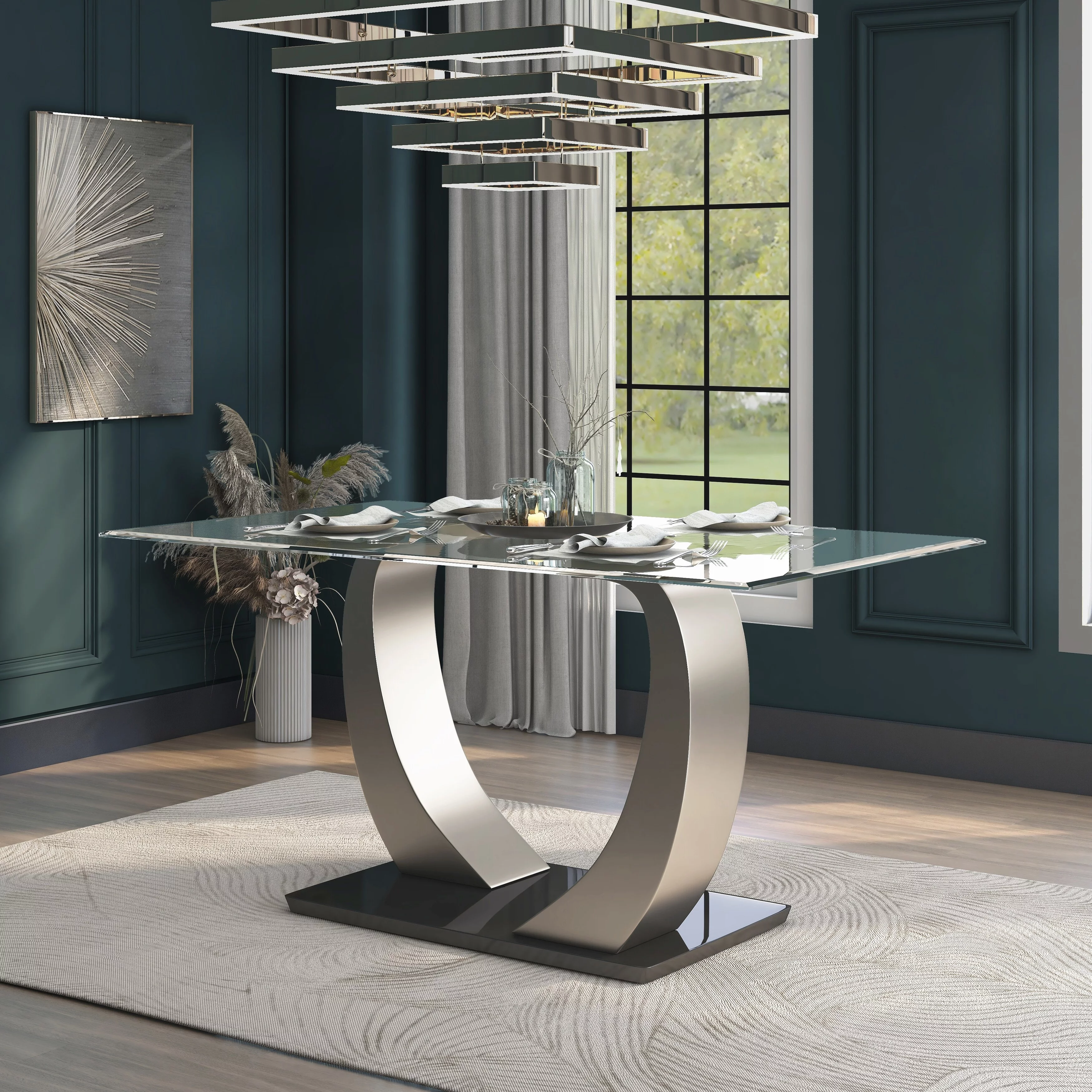 Furniture of America  Jami Modern Silvertone 60-inch Glass Top Dining Table