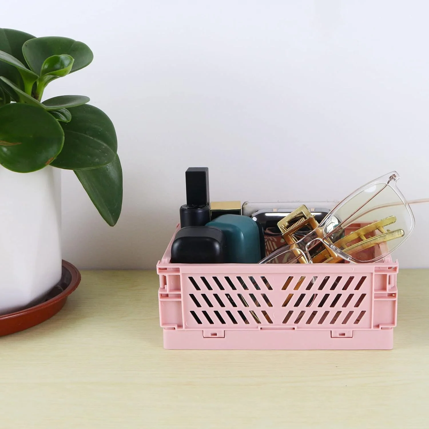 WarmHaven 2-Pack Mini Foldable Plastic Baskets for Organizing and Storage