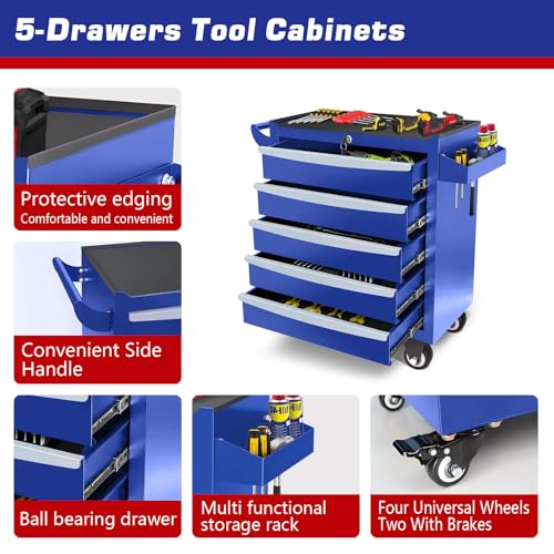 Rolling Tool Chest, Metal Tool Box with 5 Drawers