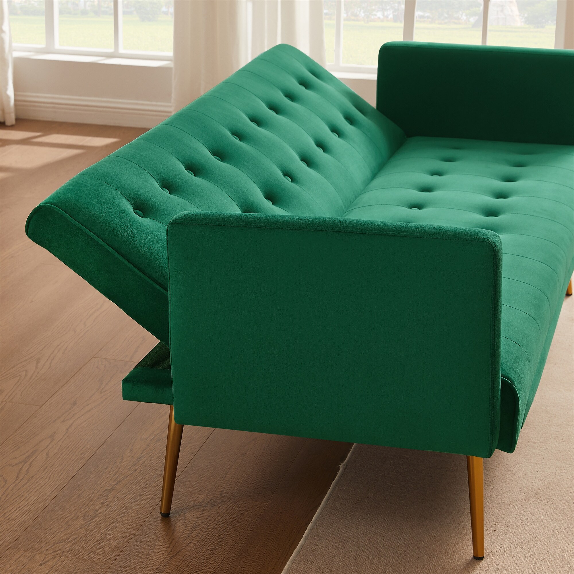 Velvet Living Room Sofa Bed 3 Adjustable Sofas with Metal Legs Recliner Green