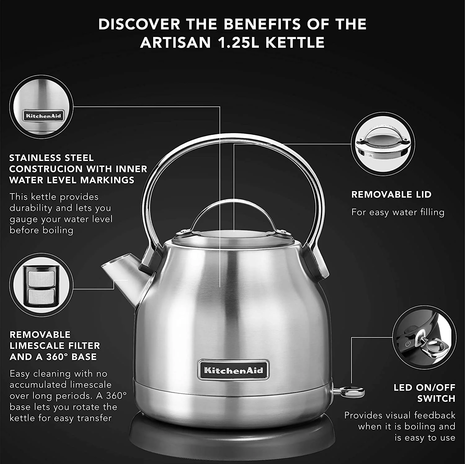 QCAI KEK1222SX Electric Kettle + KMT4115SX 4 Slice Toaster - Stainless Steel