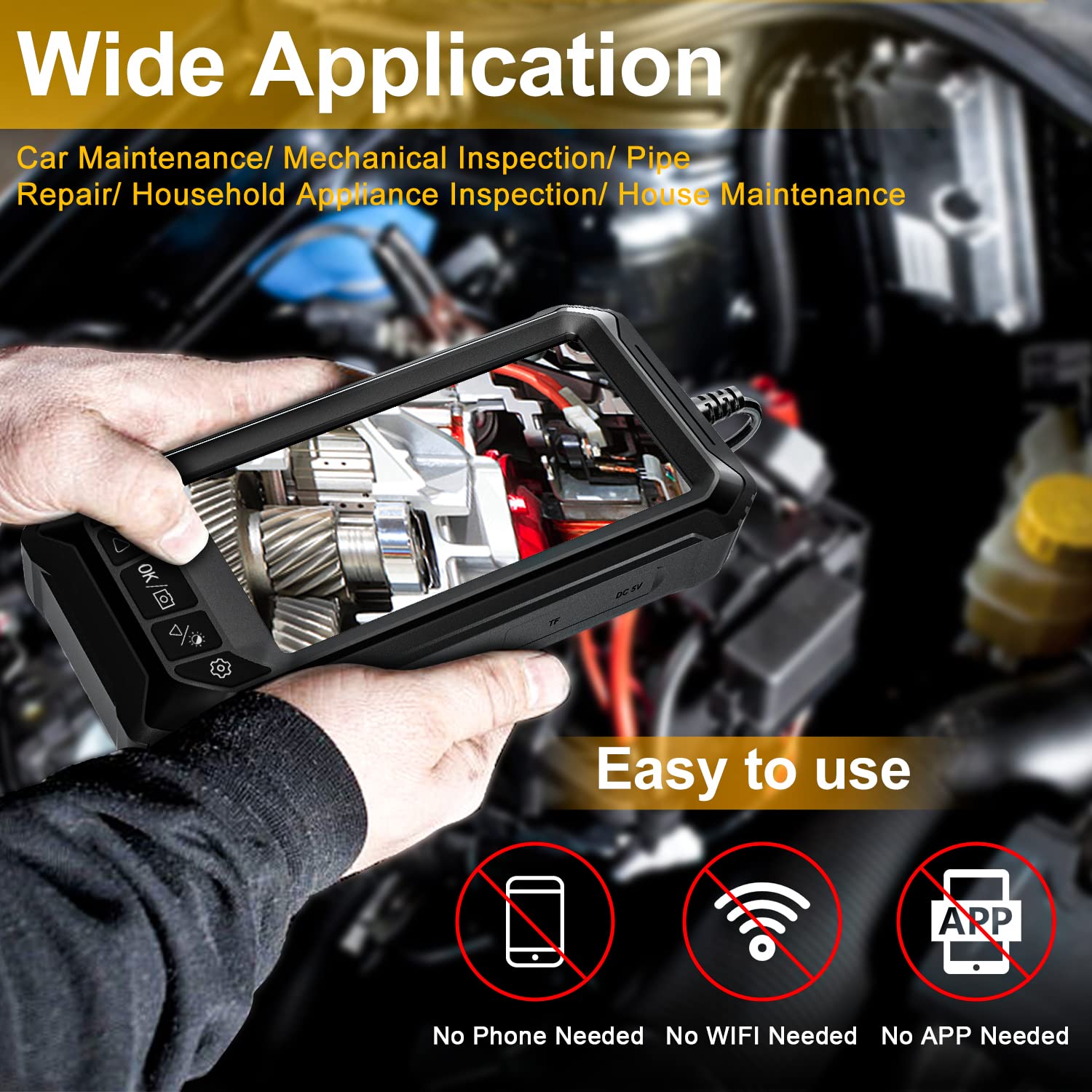 CIMELR Industrial Endoscope 5 IPS Inspection Camera, Dual Lens Borescope Camera with 8mm 16.5ft Flexible Cable